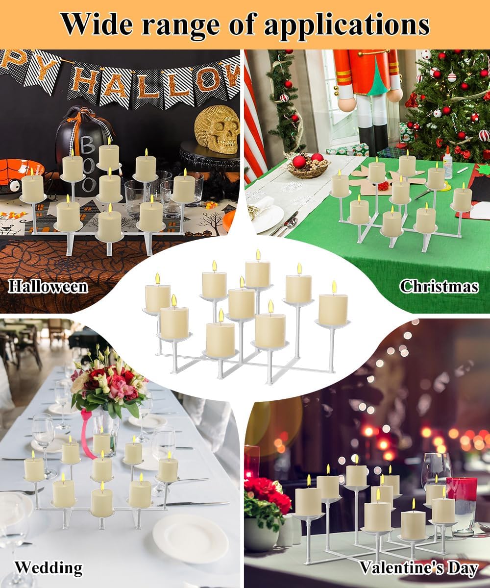 Fireplace Candle Holder with 9 Wax Pillar Plates, Candelabra Floor Mantle Iron Candles Stand for Inside Fire Place Decor Table Centrepiece Wedding Party Advent Decoration, White