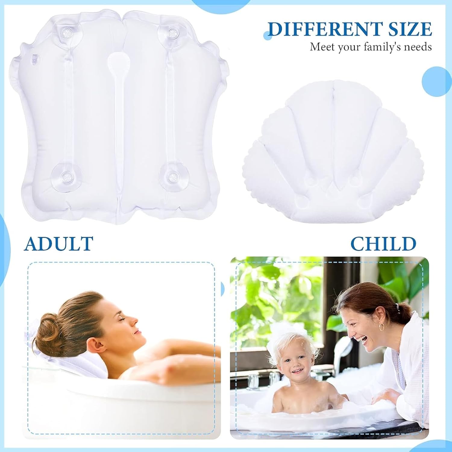 Jetec 2 Pcs Inflatable Bath Pillow with Suction Cup Terry Cloth Covered Bath Pillow Shell Shape Bathtub Spa Pillows Comfortable Soft Cushion Neck Support Fits All Pool Bathroom Home Spa Hot Tub