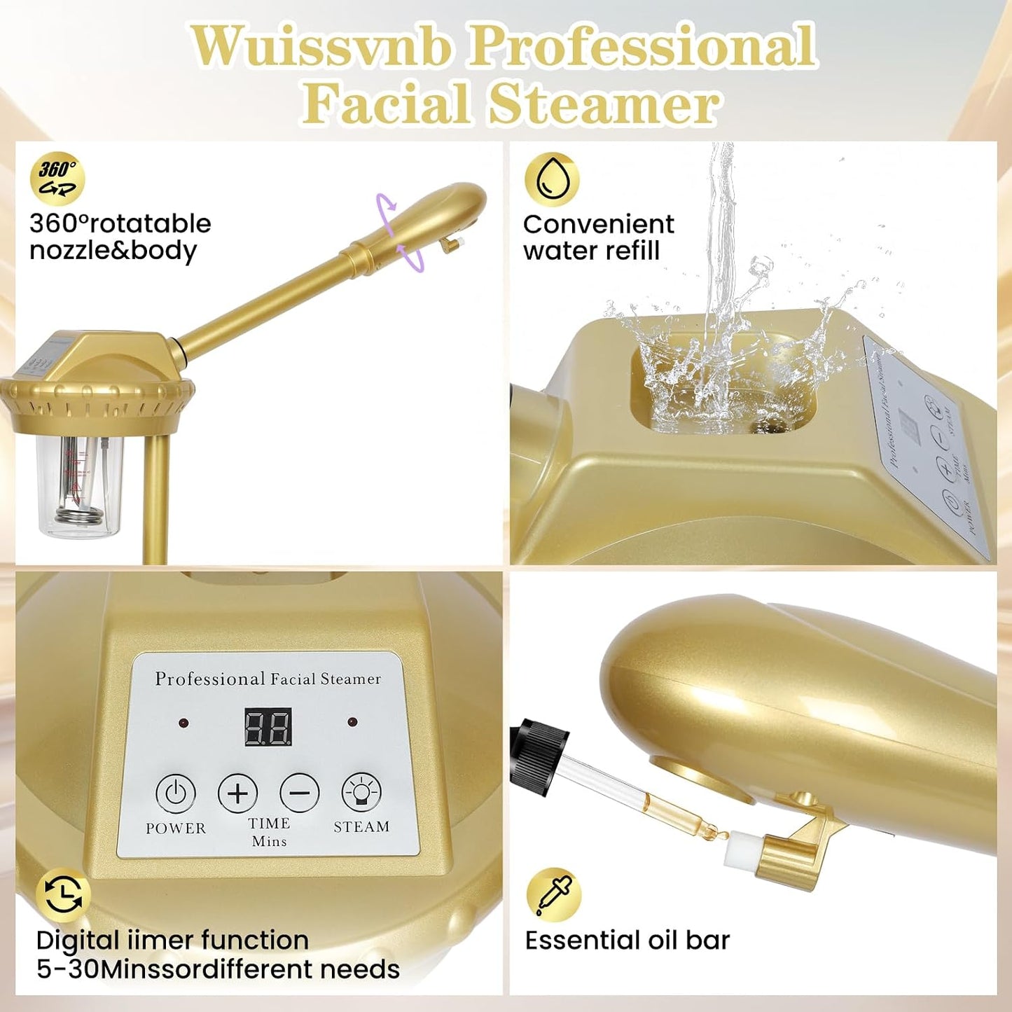 Facial Steamer, Professional Facial Steamer for Estheticians, Hot Mist & Timer Function, Ozone Face Steamer on Wheels for Spa, Salon and at Home Use