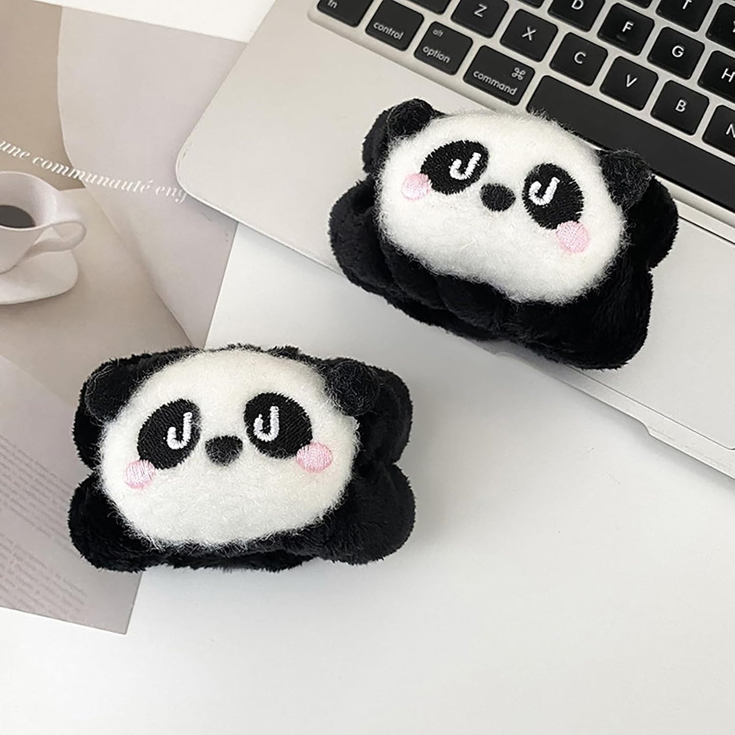 6PCS Cute Cat Ears Spa Headband for Washing Face Makeup Skincare Headband with Wrist Bands, Sleepover Party Supplies for Women/Teen Girl Trendy Stuff Present (6PCS Panda, standard size)