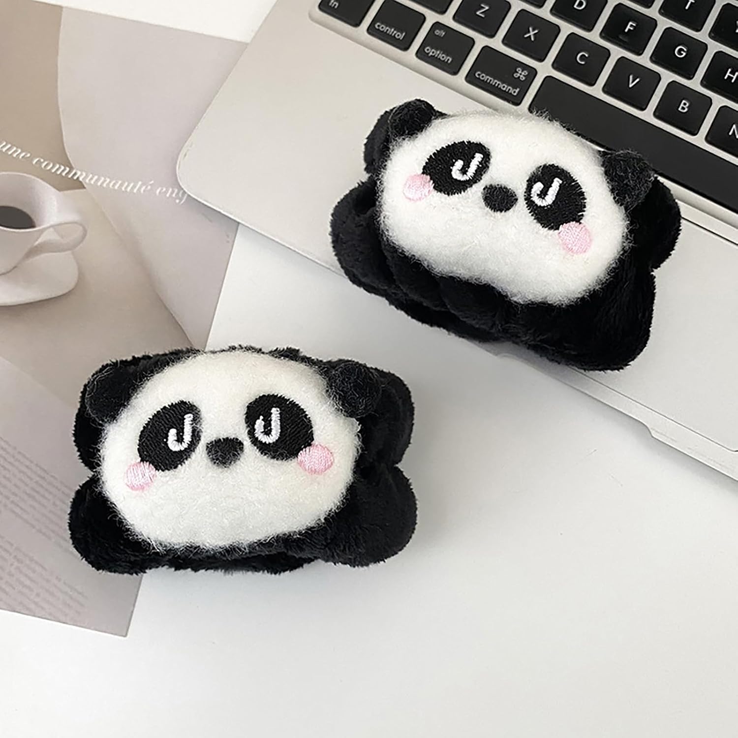 6PCS Cute Cat Ears Spa Headband for Washing Face Makeup Skincare Headband with Wrist Bands, Sleepover Party Supplies for Women/Teen Girl Trendy Stuff Present (6PCS Panda, standard size)
