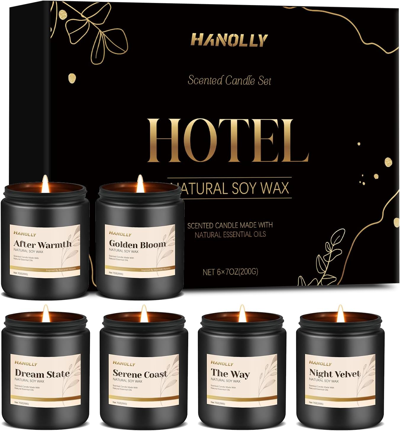 Hotel Scented Candles Set, 6 Pack Candles for Home Scented, Luxury Aromatherapy Jar Candle Gifts for Men & Women, Natural Soy Wax Long Lasting Candle Kit for Fathers Day, Birthday, Anniversary