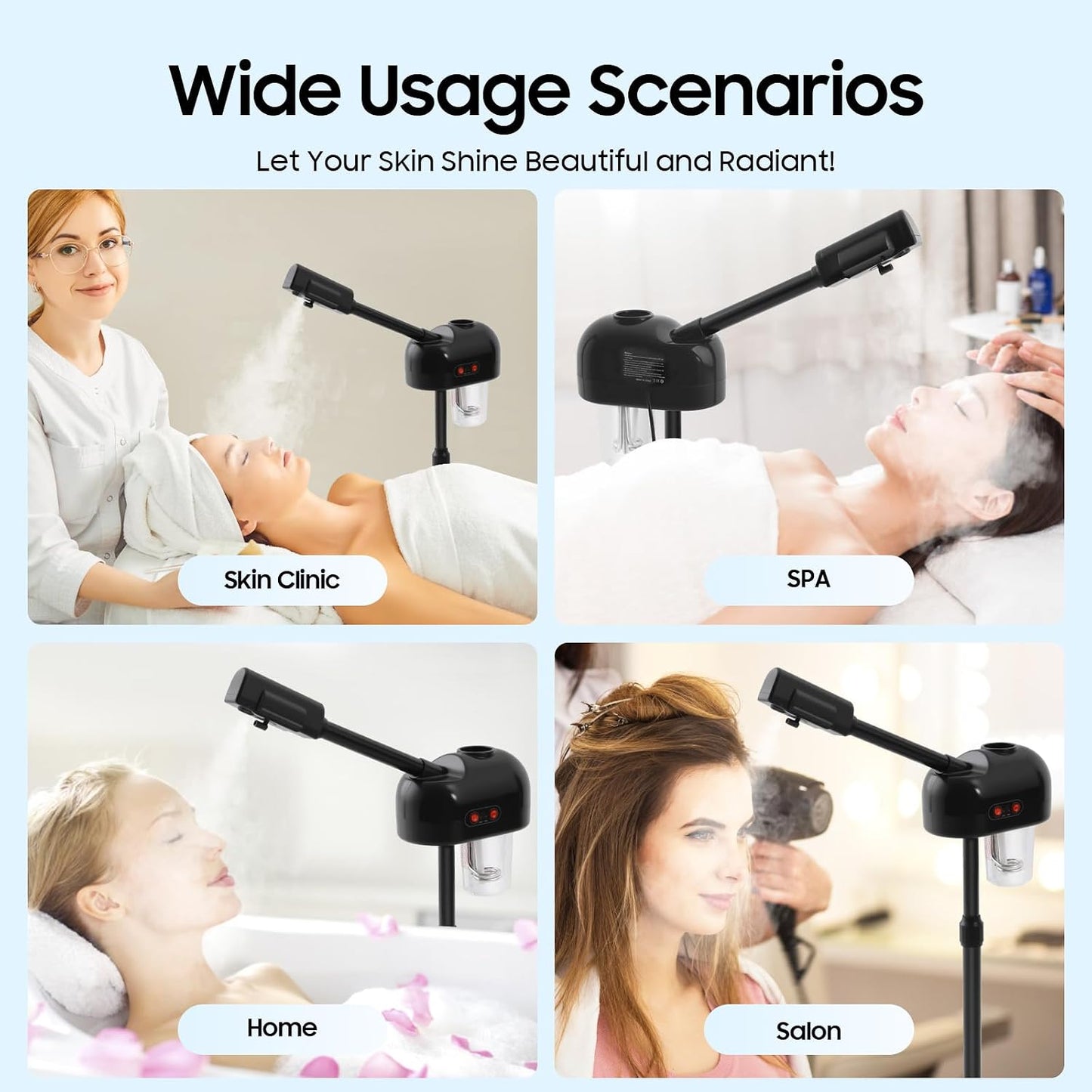 Face Steamer for Facial Deep Cleaning, Stand Facial Steamer with Hot Mist and 360° Rotatable Nozzle, Facial Steamers Home Facial Spa, Steamer Esthetician for Salon, Spa