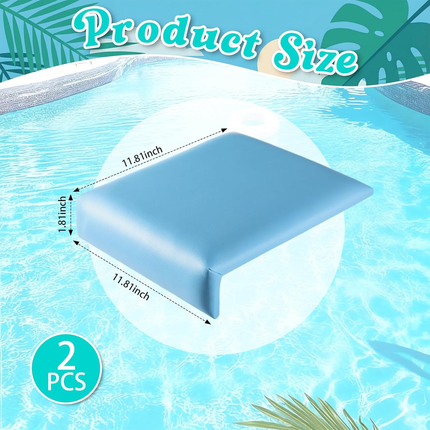 Novabright 2 Pcs 12 Inch Pool Seats for Edge of Pool Poolside Seating Mat with Soft Foam Pad Anti-Slip Cushion Waterproof Bath Seat Chair Light Blue Poolside Accessories for Summer Outdoor Beach