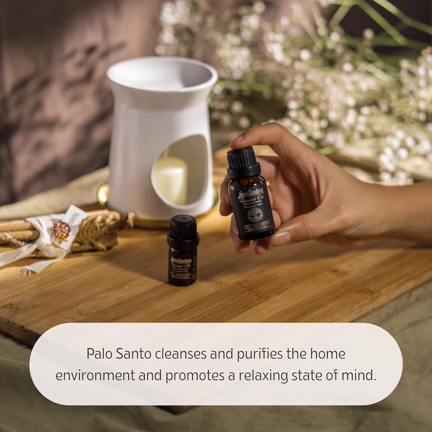 Palo Santo Essential Oil 0.5 oz, 100% Pure and Undiluted, Natural Aromatherapy Oil for Diffuser, Meditation and Relaxation, Sustainably Sourced from Peru, Luna Sundara