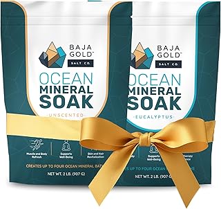 Baja Gold Ocean Mineral Soak Bundle – Unscented + Eucalyptus | Natural Magnesium Bath Soak with Trace Minerals | Relaxing, Clean Self-Care for Bath, Foot Soaks & Skin | 2 x 2 lb Resealable Bags