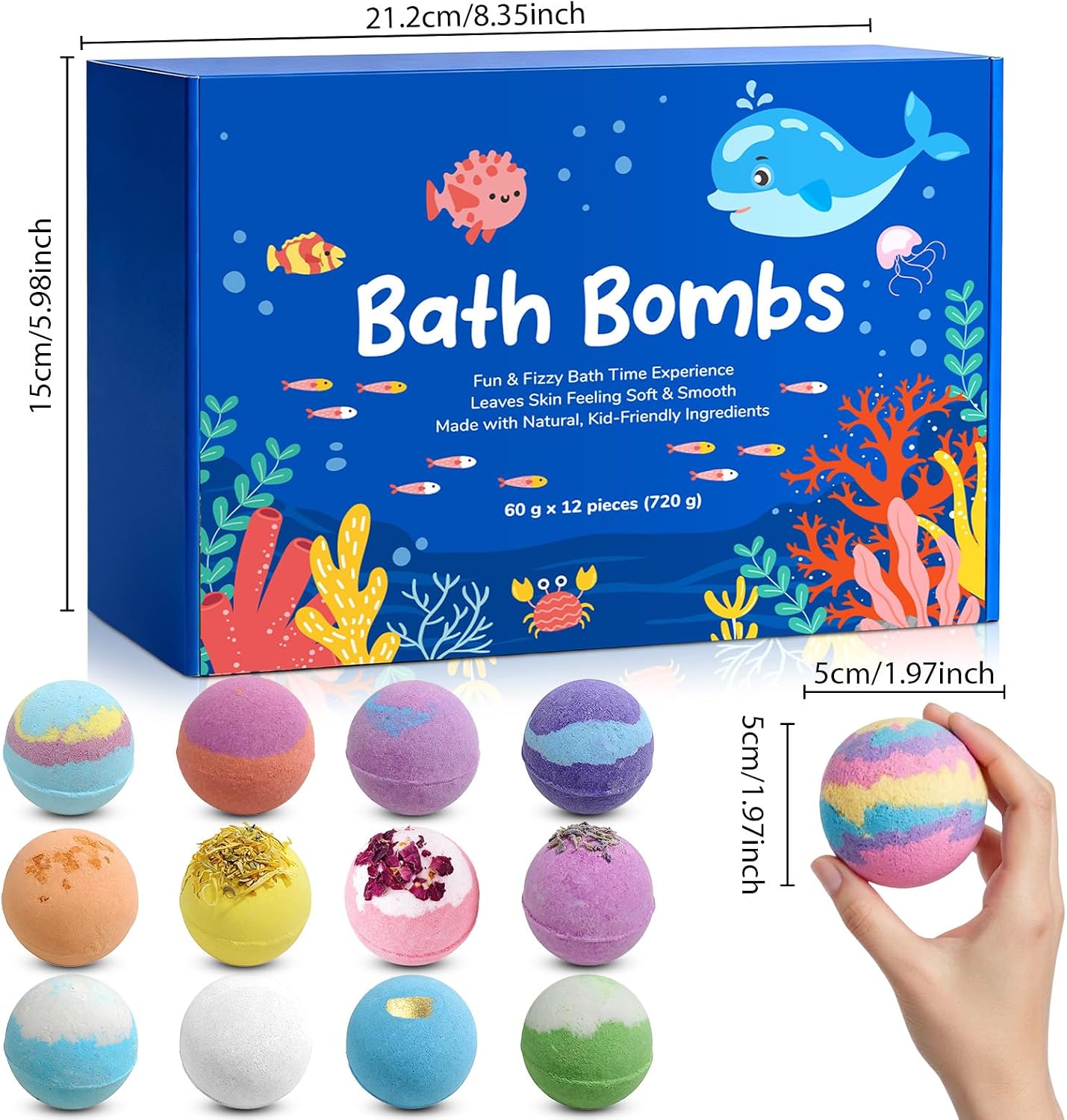 Kids Bath Bombs with Toys Inside, 12PCS Fizzy Bath Bombs for Kids, Fun Bath Time Experience, Natural Kid-Friendly Ingredients, Leaves Skin Soft & Smooth