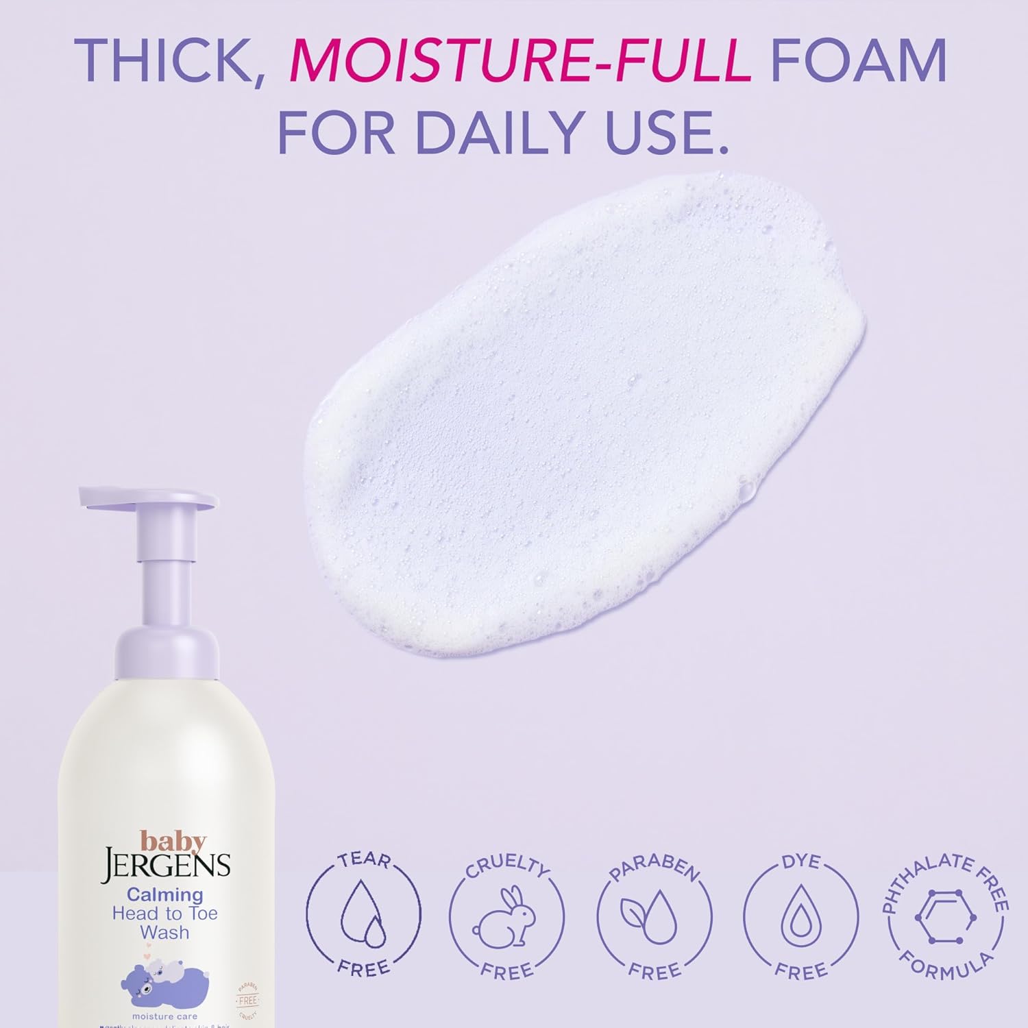 Jergens Baby Calming Head to Toe Foaming Wash, Baby Shampoo and Body Wash, Baby Shampoo Tear Free, Kids Foaming Body Wash, 18 Fl Oz