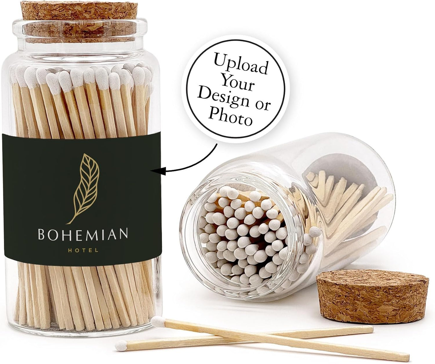 Promotional Wooden Matches in a Jar with Striker, Promotional Product/Bulk with Your Logo/Customized, Long Matches for Candles in Apothecary Glass Jar, Approx. 80 Safety Matches