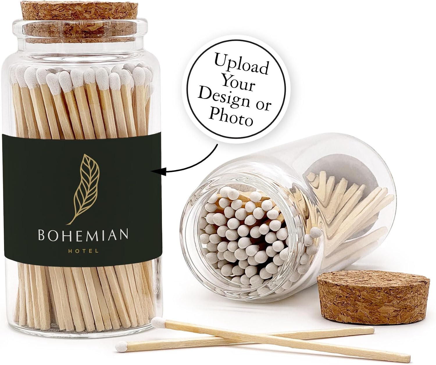 Promotional Wooden Matches in a Jar with Striker, Promotional Product/Bulk with Your Logo/Customized, Long Matches for Candles in Apothecary Glass Jar, Approx. 80 Safety Matches