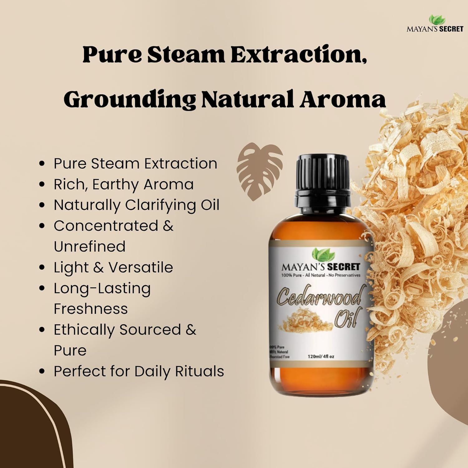 Mayan's Secret - 4oz Pure Cedarwood Essential Oil Organic - 100% Pure