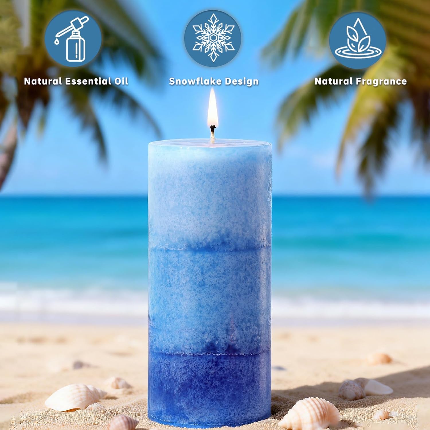 Blue Ocean Scented Pillar Candles, 2.8x6 Inch Non-Toxic Blue Pillar Candle 210H Long Burning Smokeless Fragrance Candle for Home Decor Wedding, 3 Pack