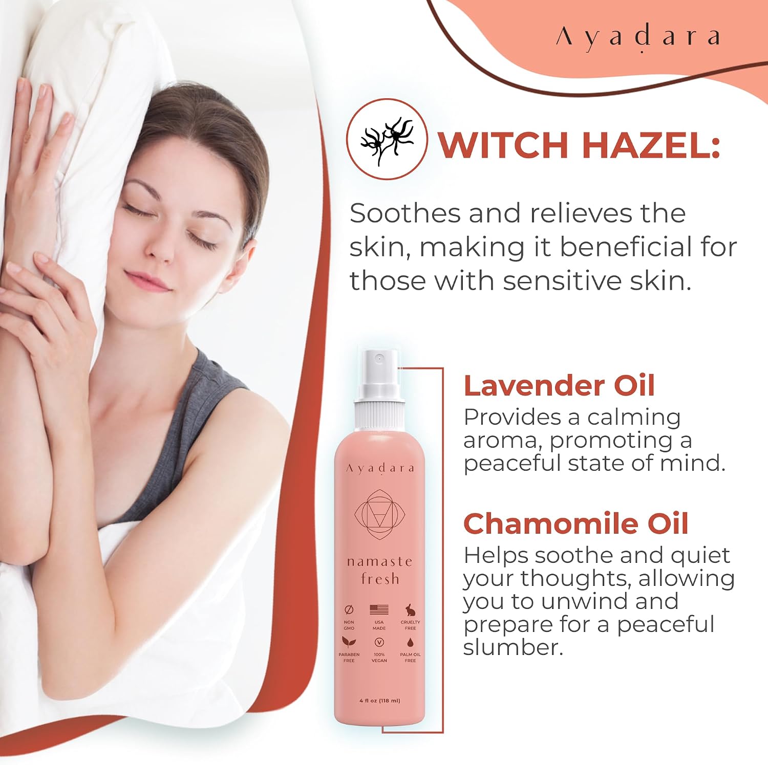 Ayadara Namaste Bed & Linen Mist - Lavender Pillow Spray for Calm Sleep, 2000+ Uses