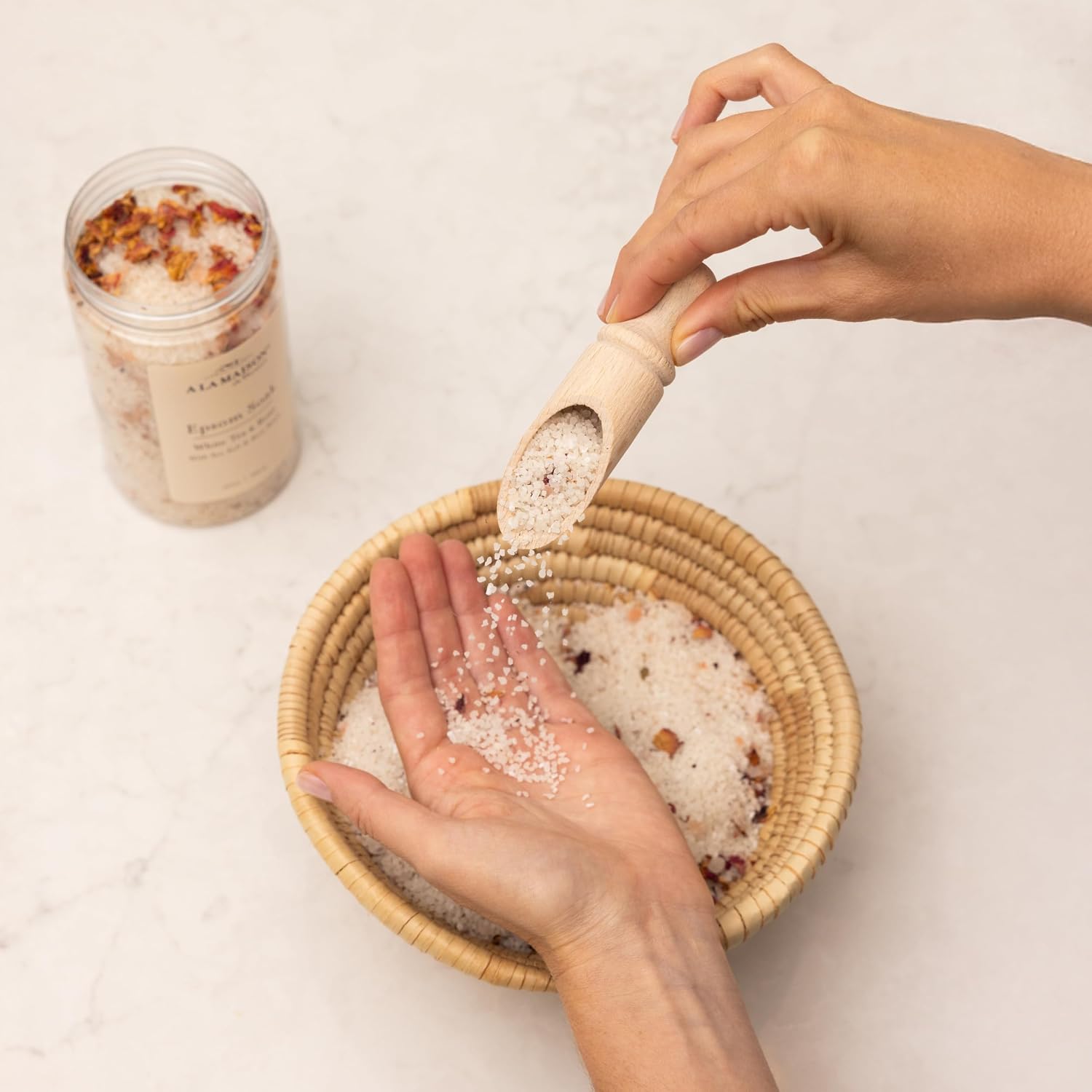 A LA MAISON Epsom Salt Bath Soak – White Tea & Rose – Muscle Relief Bath Soak with Magnesium – Relaxing Bath Salt – 20 oz – Amber Collection