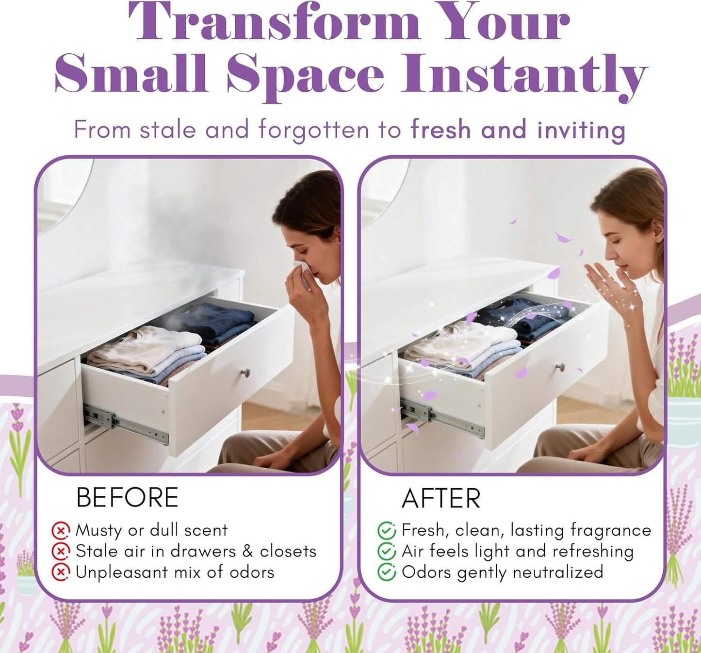 SCENTORINI Lavender Sachets for Drawers and Closets, Long-Lasting Sachets Bags, Pack of 14, Home Fragrance Sachet for Wardrobe, Closet, Drawer, Suitcases, Handbags,