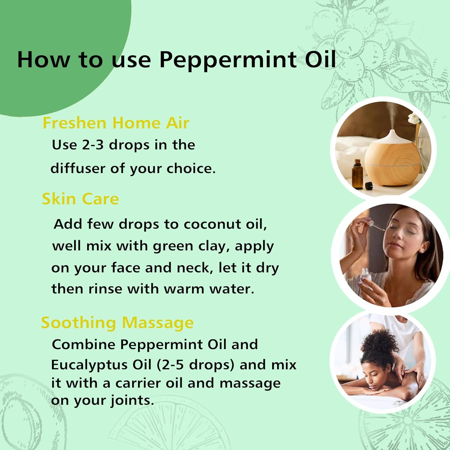 GM Gumili Peppermint Essential Oil - 100% Pure Natural Oil for Aromatherapy Diffuser, Room Spray, Skin Care, Hair Growth & Cooling Relief - 10mL Glass Bottle