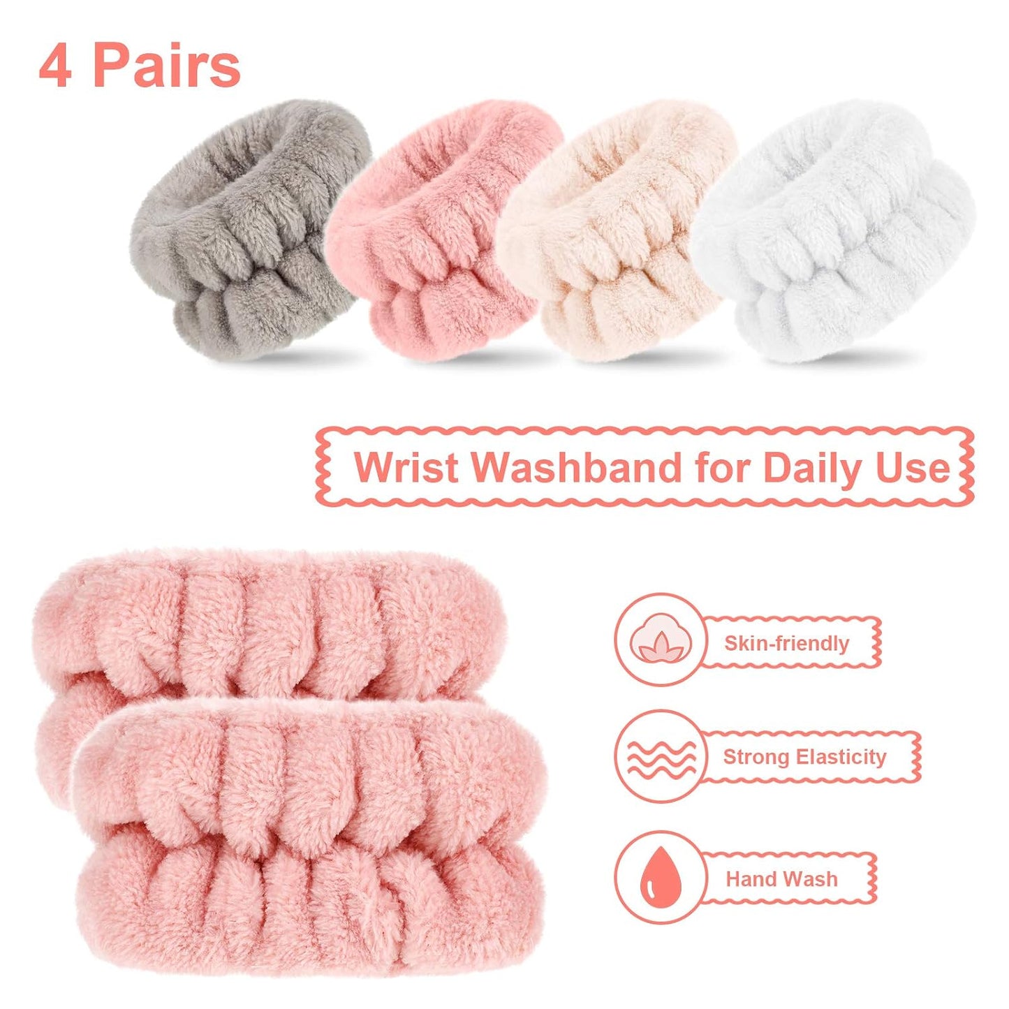 Chuangdi 4 Pairs Wrist Bands for Washing Face Wrist Spa Microfiber Wash Towel Band Scrunchies Absorbent Wristbands Sweatband for Women Prevent Liquid from Spilling(Stylish Colors)