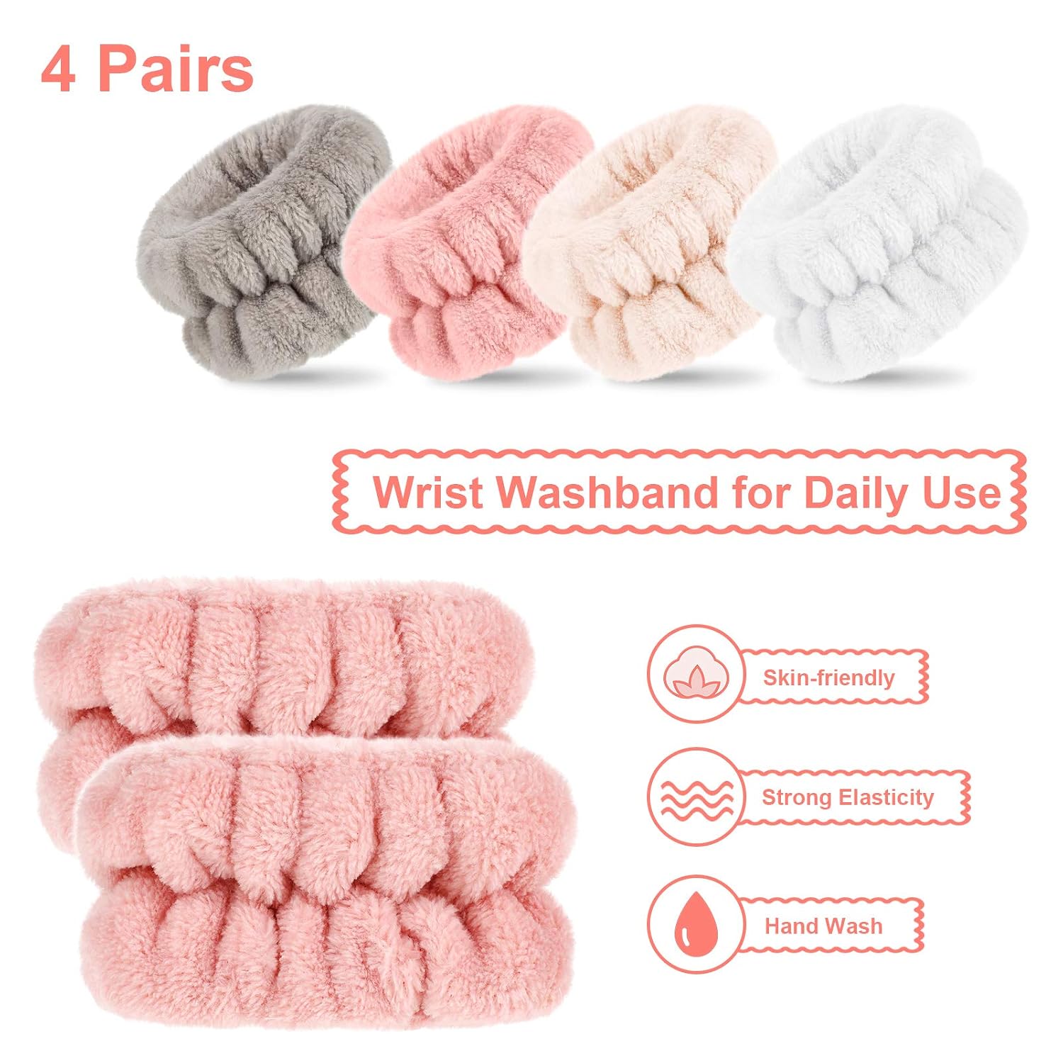 Chuangdi 4 Pairs Wrist Bands for Washing Face Wrist Spa Microfiber Wash Towel Band Scrunchies Absorbent Wristbands Sweatband for Women Prevent Liquid from Spilling(Stylish Colors)