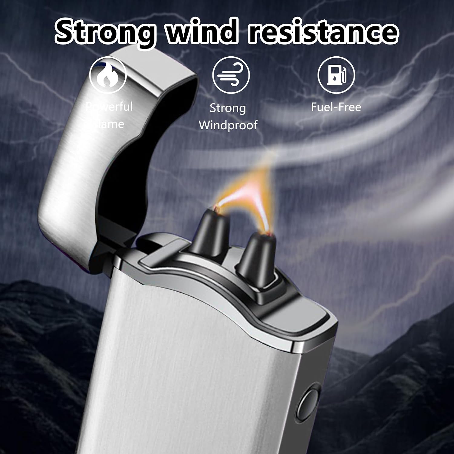 SKRFIRE Dual Arc Electric Lighter – Upgraded Plasma Lighter, Rechargeable with Touch Ignition, Digital Battery Display, Windproof for Candle, BBQ, Camping & Travel (Silver Ice