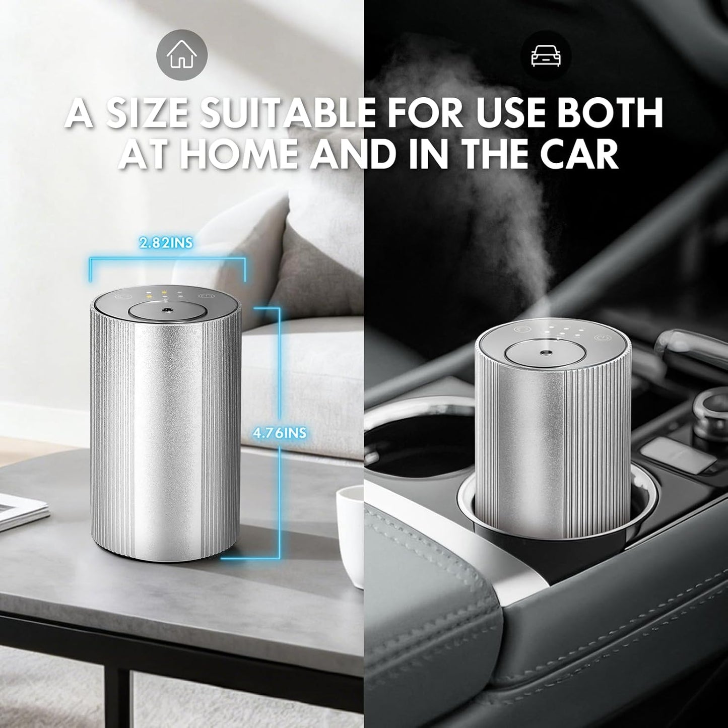 Waterless Diffuser for Essential Oil for Home and car, Sentiment Essential Oil Diffuser with Cold Air Technology, 2 Diffusion Modes, 4 Timer Settings (1/2/4/6H), (Silver)
