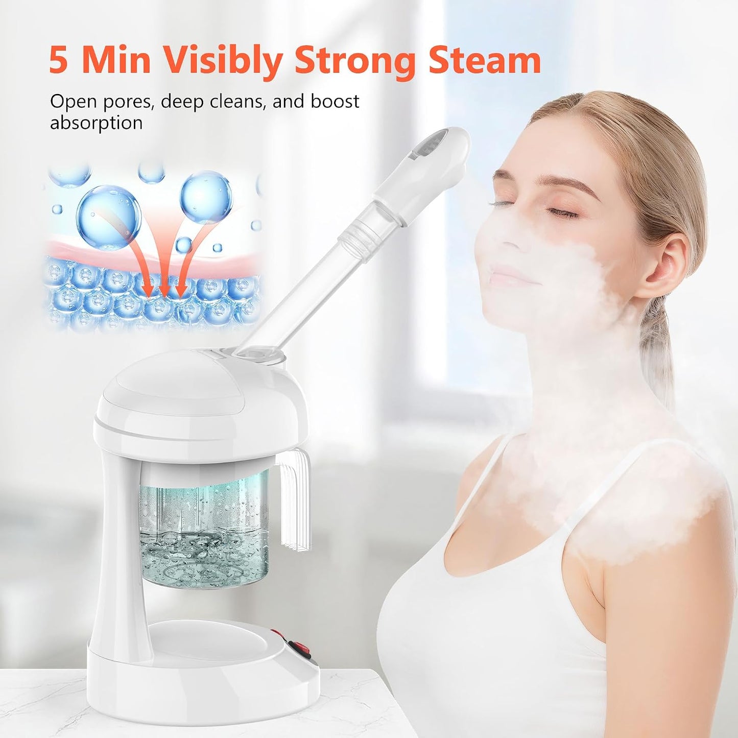 Facial Steamer - TASALON Ozone Face Steamer for Facial, Portable Facial Steamer with Removable Water Tank, Nano Ionic Facial Steamer for Home Salon Spa or Personal Care, White