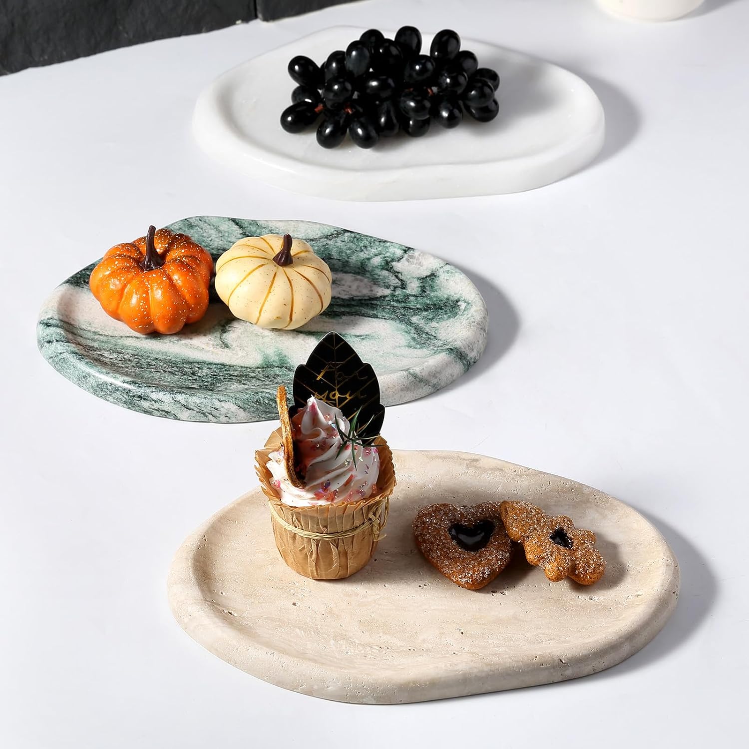 Koville Luxurious Natural Marble Vanity Tray, Cloud Shape Serving Stone Key Tray for Home Decor, 10" x 7" Marble Storage Trays for Bathroom, Stone Plate Holder for Perfume, Candle and Jewelry