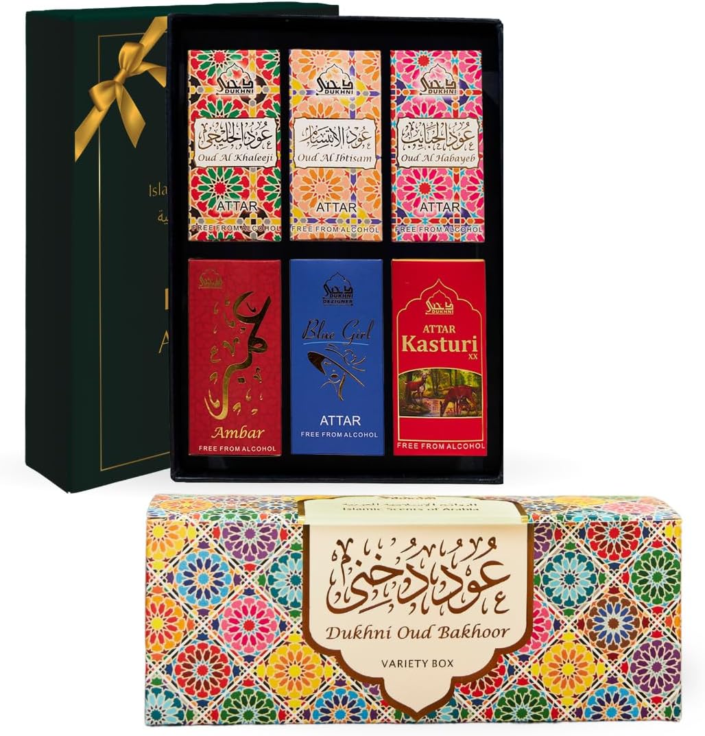 Oud Bakhoor Variety Box & Premiere Attar Oil Set by Dukhni | Authentic Arabic Incense & Fragrance Oils | 30 pcs bakhoor & 6 attar bottles | Luxurious Long-lasting Assorted Scents | Great Ramadan Gifts