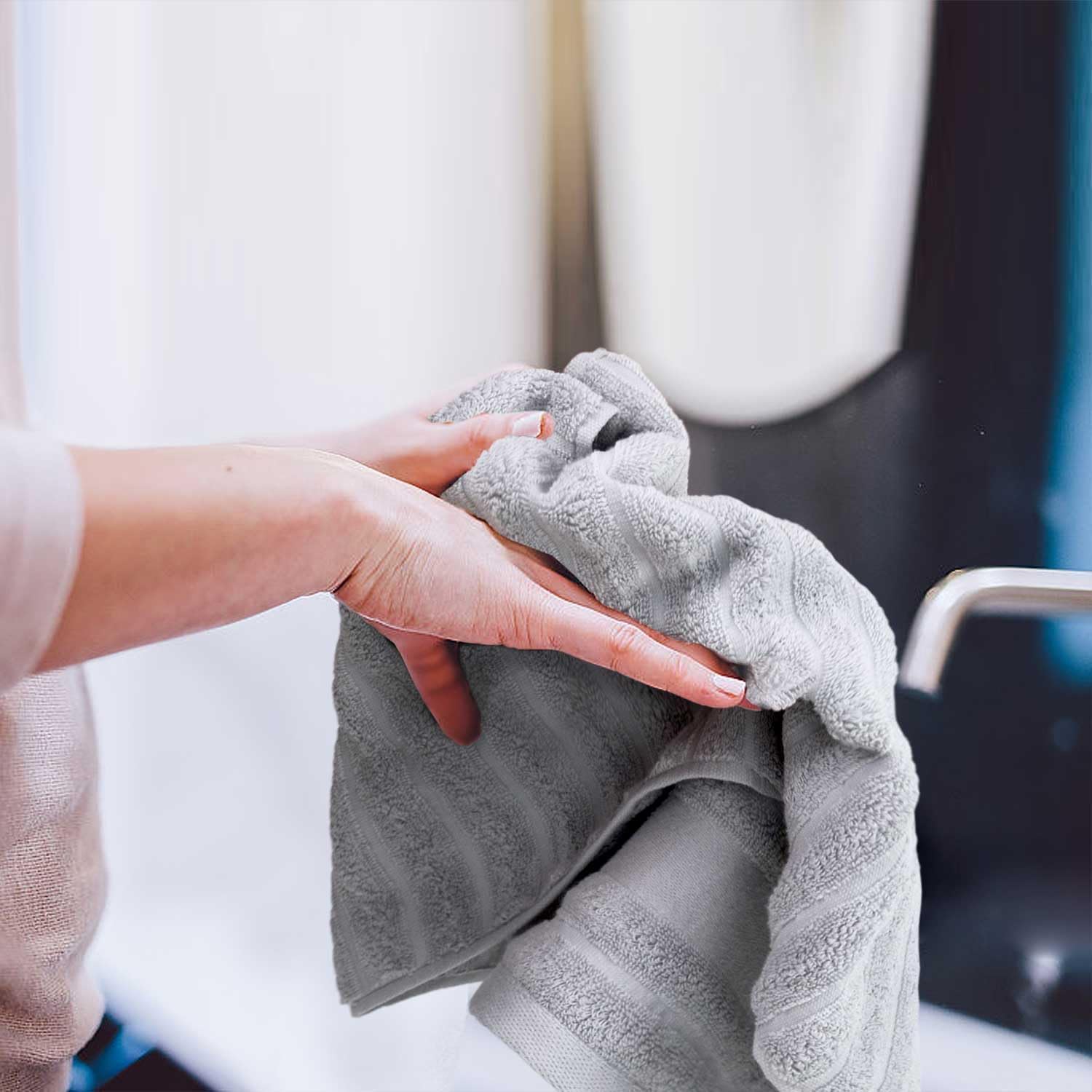 Jacquotha Light Grey Face Towels Set of 2 Ribbed - 480 GSM Cotton Ultra Soft, Luxury Textured Hand Towel for Spa Hotel