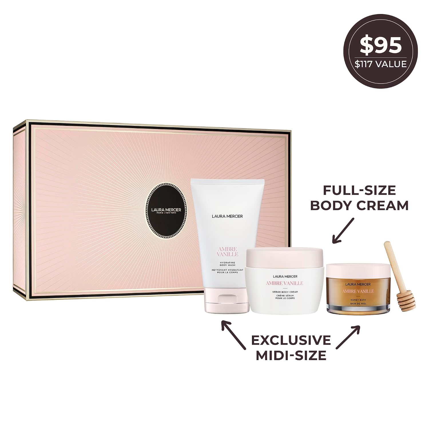 Laura Mercier Serum Body Cream, Moisturizing Serum-Infused, 48HR Hydration, Improves Skin Barrier, Soothes Dry Skin, Shea Butter and Squalane Intensely Nourishes, Bath & Body Set