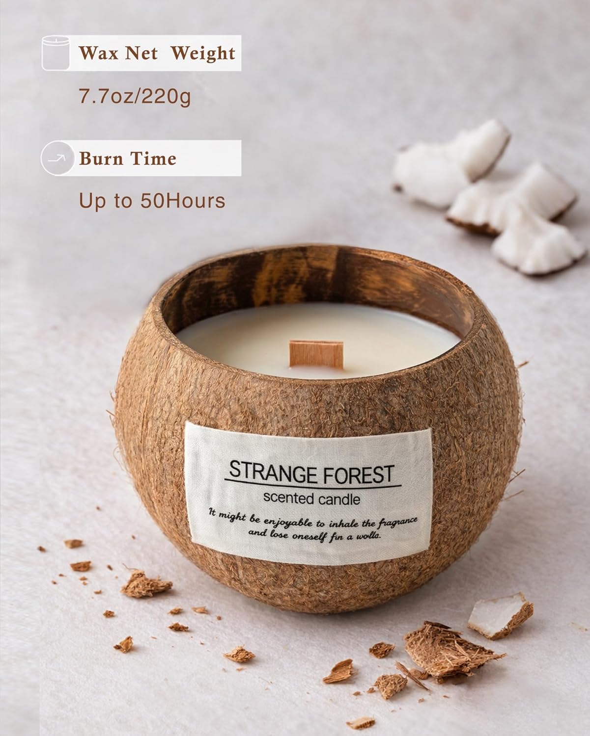 Gardenia Bloom Coconut Shell Scented Candle, Natural Soy Wax Wooden Wick Candle, Handmade Non Toxic Aromatherapy Candle Gifts for Women, 50 Hour Long Lasting Decorative Candles for Home Scented