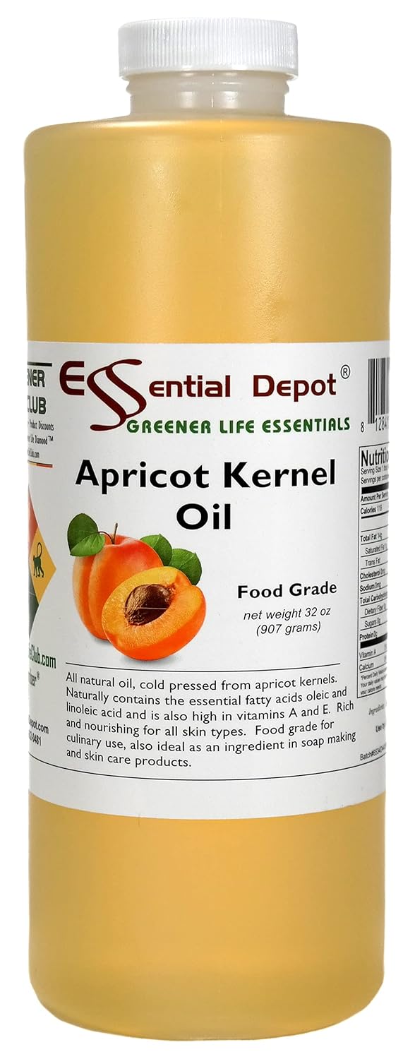 Apricot Kernel Oil - 1 Quart (32 oz) - Food Grade - Safety Sealed HDPE Container with Resealable Cap - 100% Pure and Natural for Hair, Skin, Massage, and Cooking