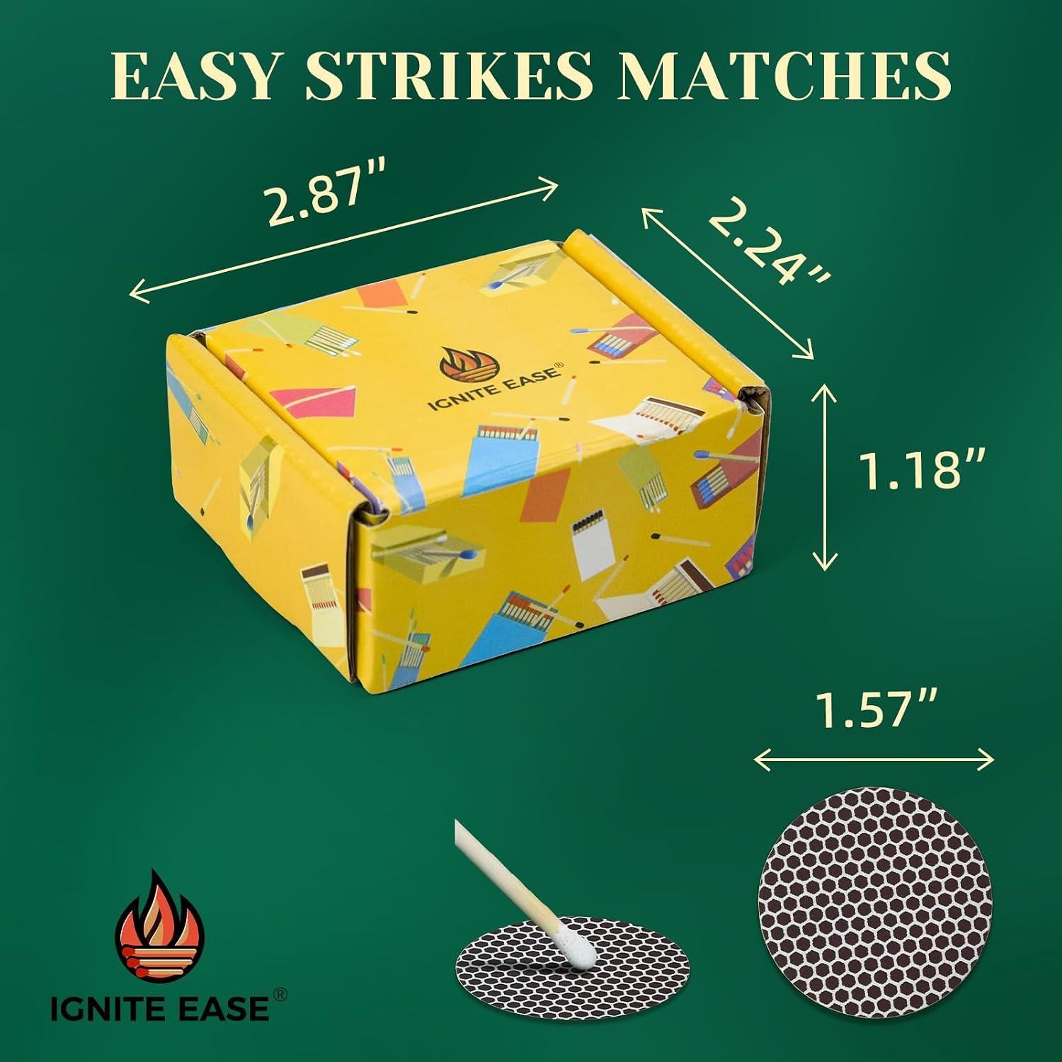 2 Inch White Matches, 100 Count Wooden Matches Sticks with Striker, Boxed Matches, Safety Small Matches for Candle, Wedding, Party Decor By IGNITE EASE