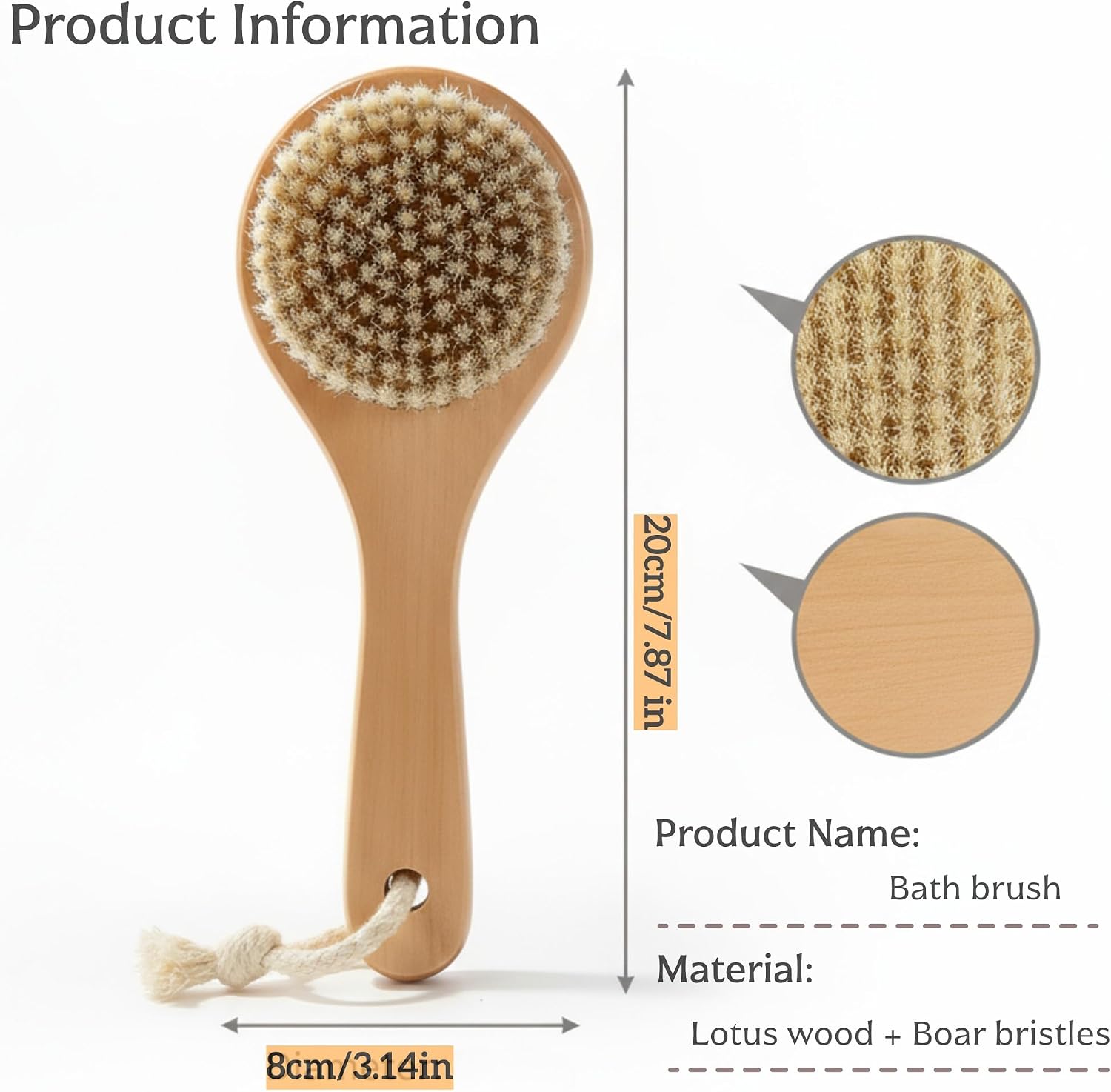 Natural Boar Bristle Body Brush – Lotus Wood Bath Brush for Dry Brushing & Exfoliation – Short Handle Shower Brush to Improve Circulation & Lymphatic Drainage