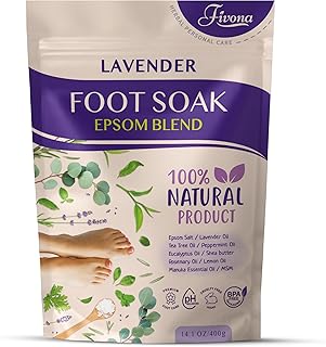 Fivona Foot Soak Blend Epsom Salt with Lavender 14.1 oz - Calming Foot Bath Salt, Relax & Renew Tired Feet, Soothe Soreness, Soften Calluses - Rejuvenating Pedicure Spa at Home