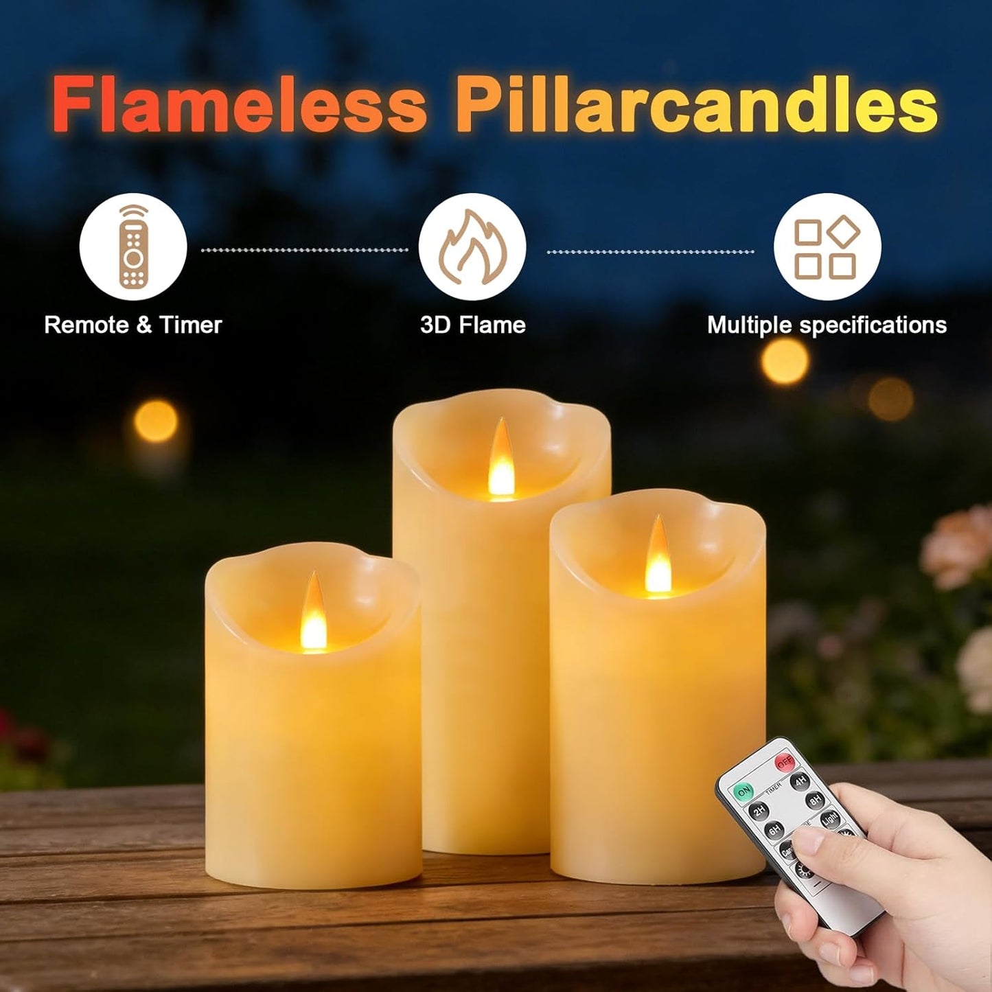 Autbye Rechargeable Flameless Candle, Realistic 3D Flickering Warm Flame, LED Candle with Remote Control & Timer for Holiday, Wedding, Patio and Home Decoration
