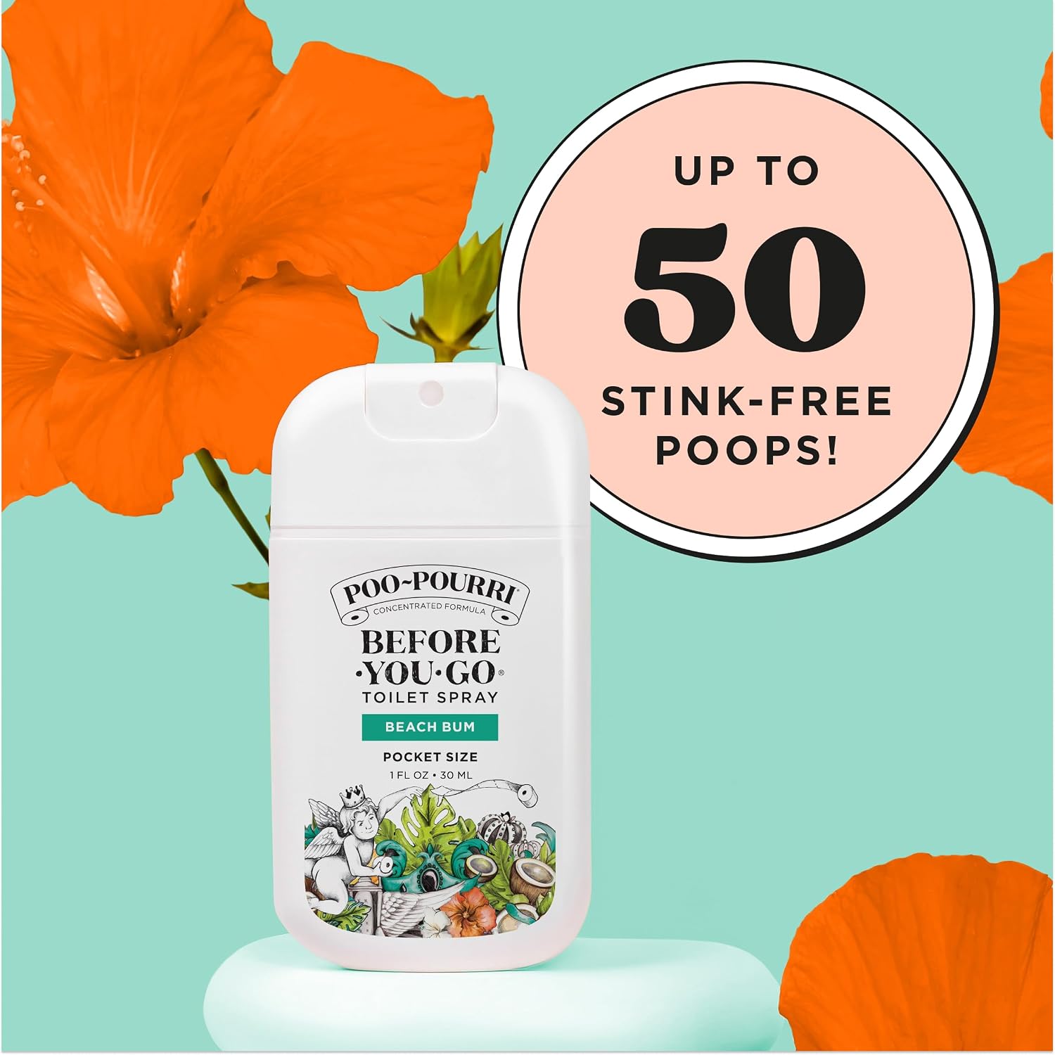Poo-Pourri Before-You-Go Pocket Toilet Spray, Travel Essentials, Beach Bum, 1 Fl Oz, Up to 50 Uses, On-The-Go Bathroom Odor Deodorizer with Essential Oils, TSA Approved Size, Coconut Orchid Scent