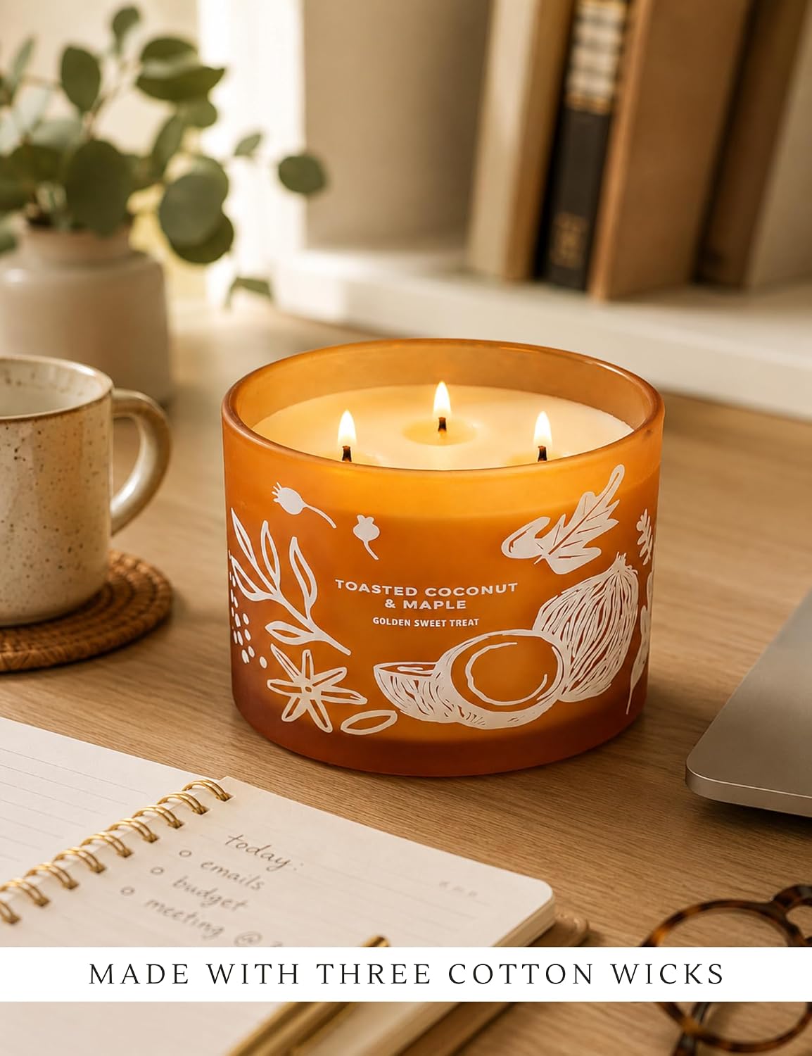Toasted Coconut Maple Scented Candle | Large 3 Wick Scented Soy Candle for Home | 14.5oz Warm Sweet Nutty Candle | Maple Hazelnut Candles | Long Lasting Clean Burn | Gift for Women & Men