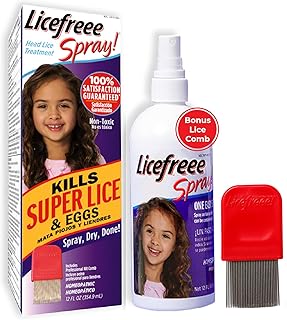 Licefreee Spray Family Size Lice Treatment for Kids & Adults, Easy Use Lice Spray Kills Head Lice, Eggs, Super Lice on Contact, Includes Metal Lice Comb, Multiple Treatments, 12 oz