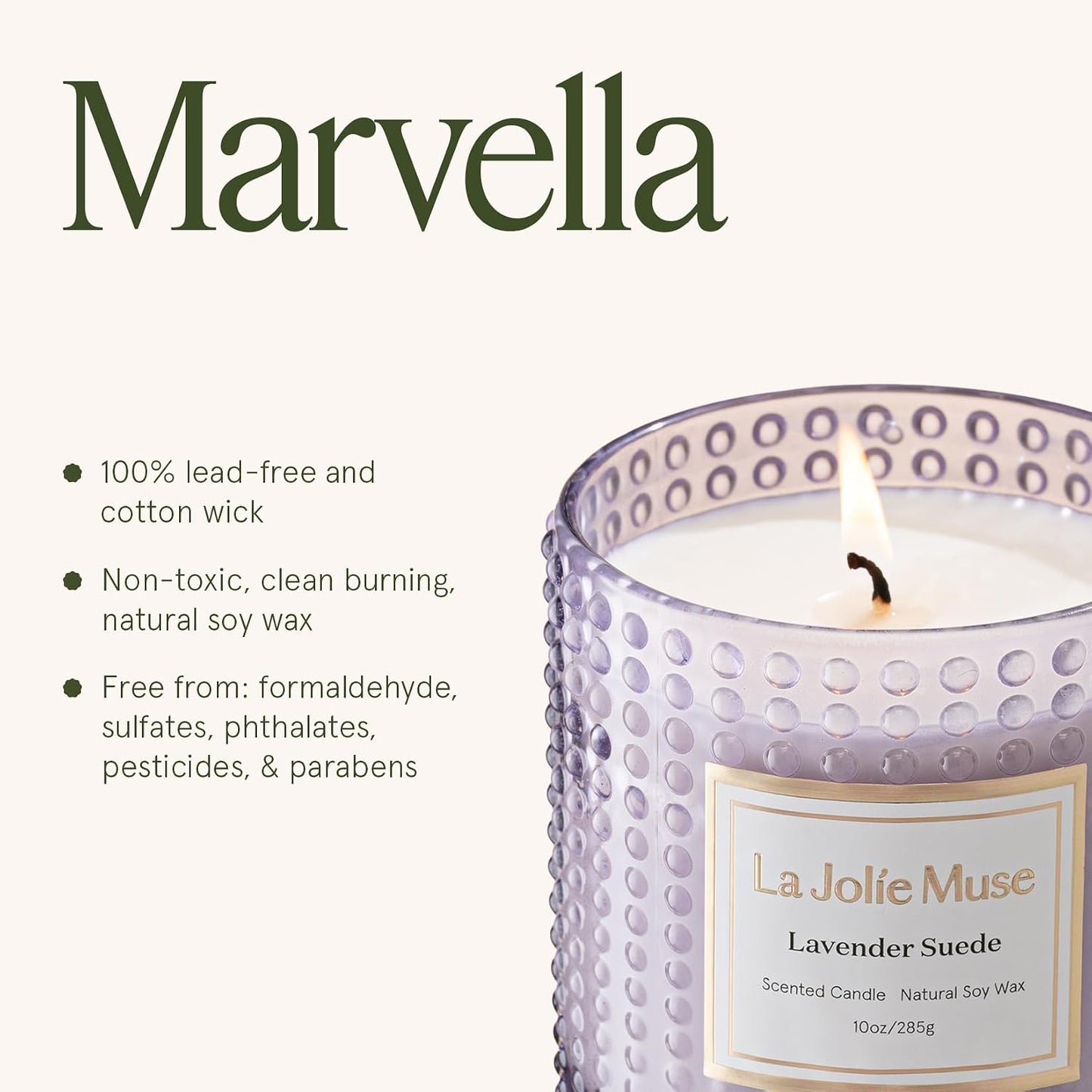 LA JOLIE MUSE Lavender Suede Scented Candle for Home | Purple Jar Candle | Non Toxic Natural Soy | Relaxing Aromatherapy Candles | Luxury Gifts for Women | 55 Hrs