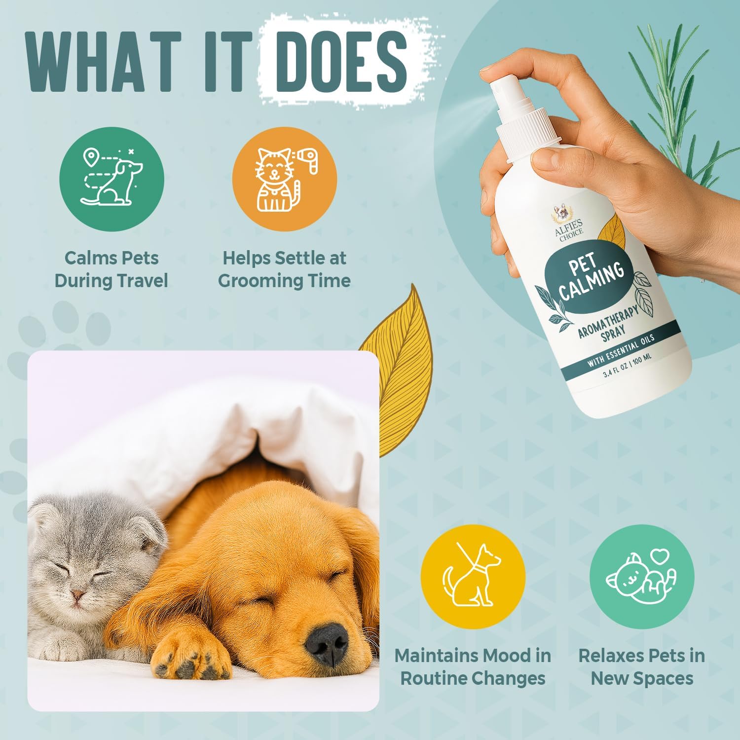 Pet Calming Aromatherapy Spray for Dogs | 3.4 fl oz Travel Size | Lavender & Valerian Aromatherapy Mist | for Crate, Car & Vet Visit Comfort