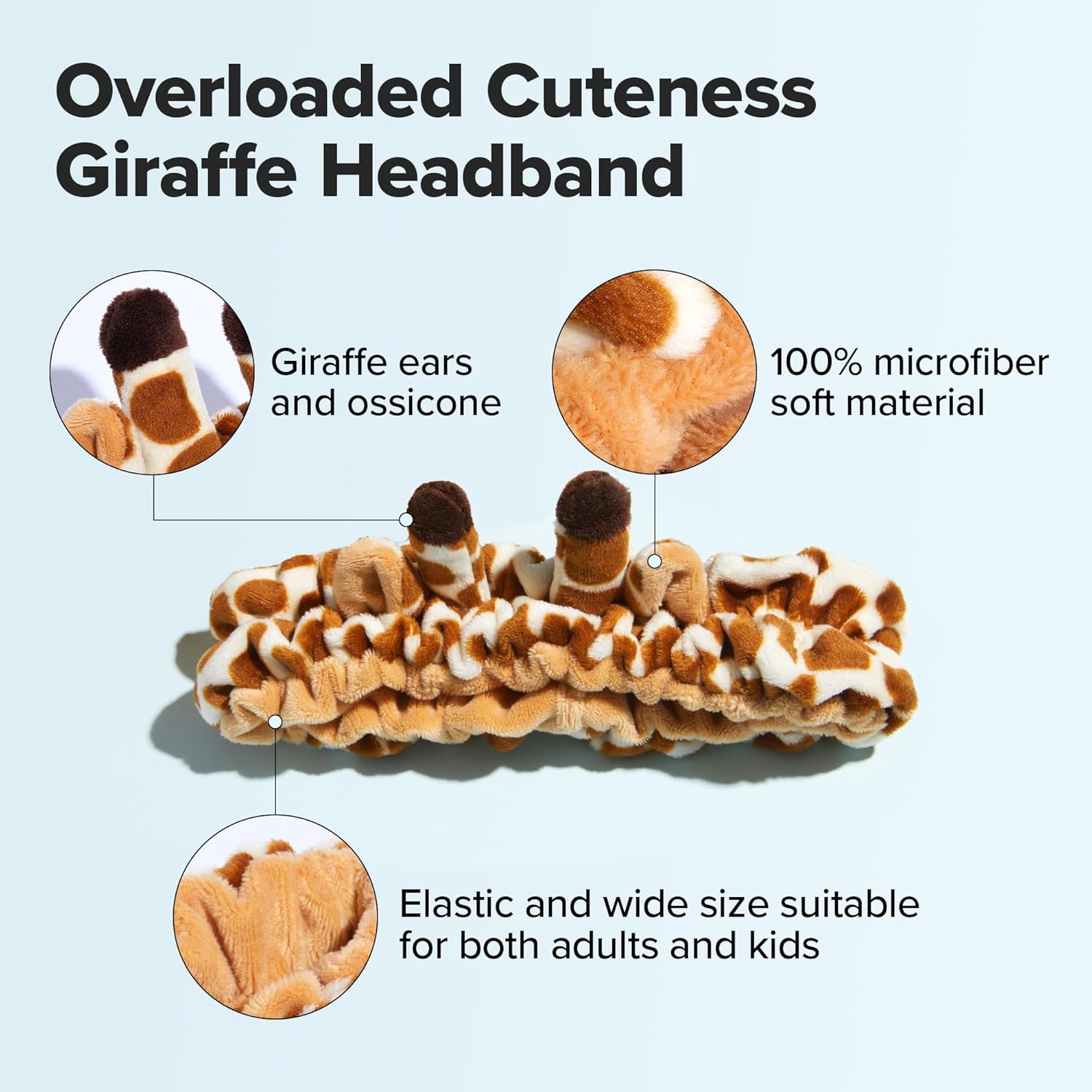I DEW CARE Face Wash Headband - Giraffe Headband | Adorable Design, Perfect for Cleansing, Bath, Makeup and Spa, 100% Microfiber, Reusable, 1 Count