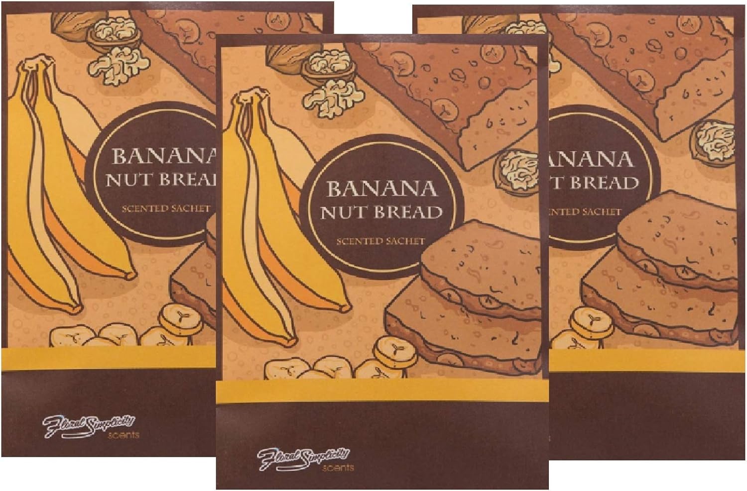 Simplicity Scents Banana Nut Bread Scented Sachets Pack of 3, Everyday - Long-Lasting Scented Bags, Home Fragrance, Air Freshener & Deodorizer for Closet, Room, Drawer, or Cars, Made in USA