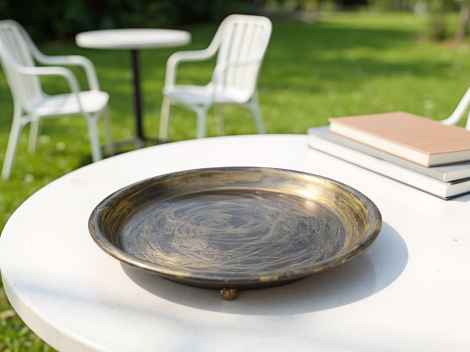 10” Candle Holder Plate Table Décor, Farmhouse Home Decorative Tray for Coffee Table or Dinning Table Centerpieces with 30” Wooden Bead Garland - Black