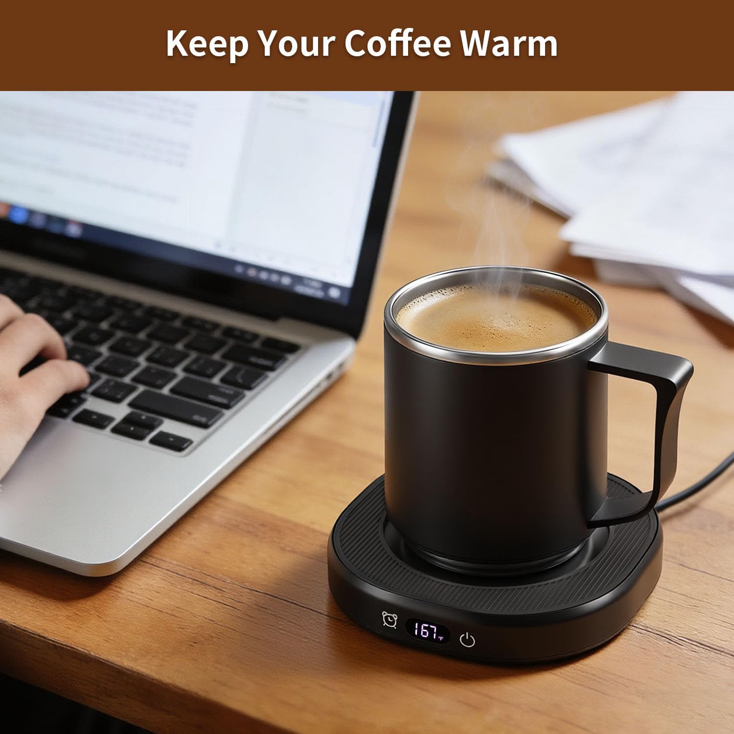 Coffee Mug Warmer & Mug Set, Electric Beverage Milk Tea Water Cup Warmer for Desk, Candle Warmer Plate with 4 Temp. Setting, Auto Shut Off for Home Office Birthday Present
