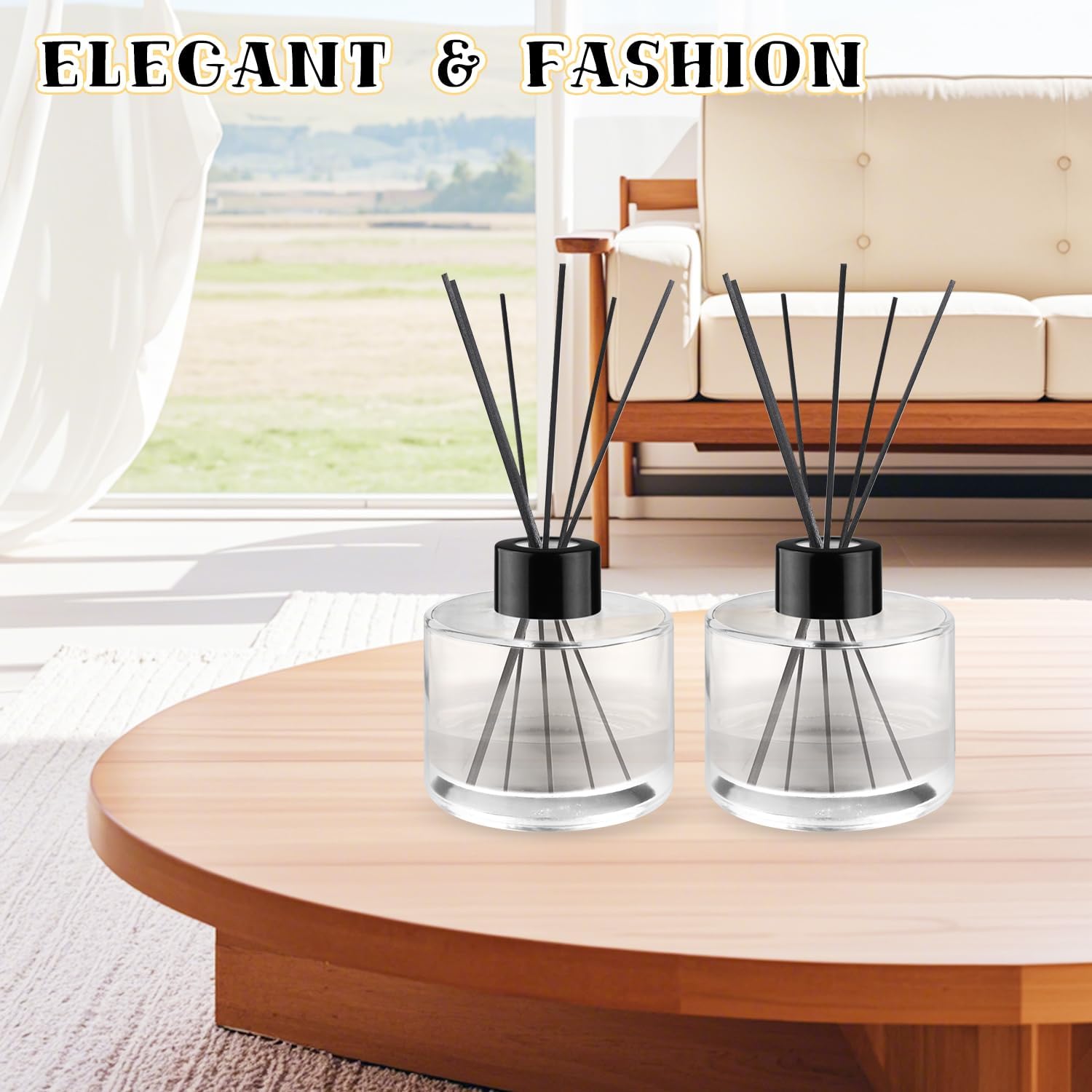 6 Pcs Glass Diffuser Clear Refillable Round Glass Diffuser with Black Lids for Aromatherapy Fragrance DIY Replacement Essential Oils Crafts - 100ml/3.4oz