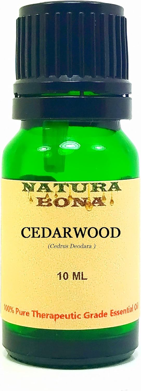 Cedarwood Essential Oil - 100% Pure Organic Therapeutic Grade Cedar Wood Oil in a 10ml Green Glass Euro Dropper Bottle. (Cedarwood)