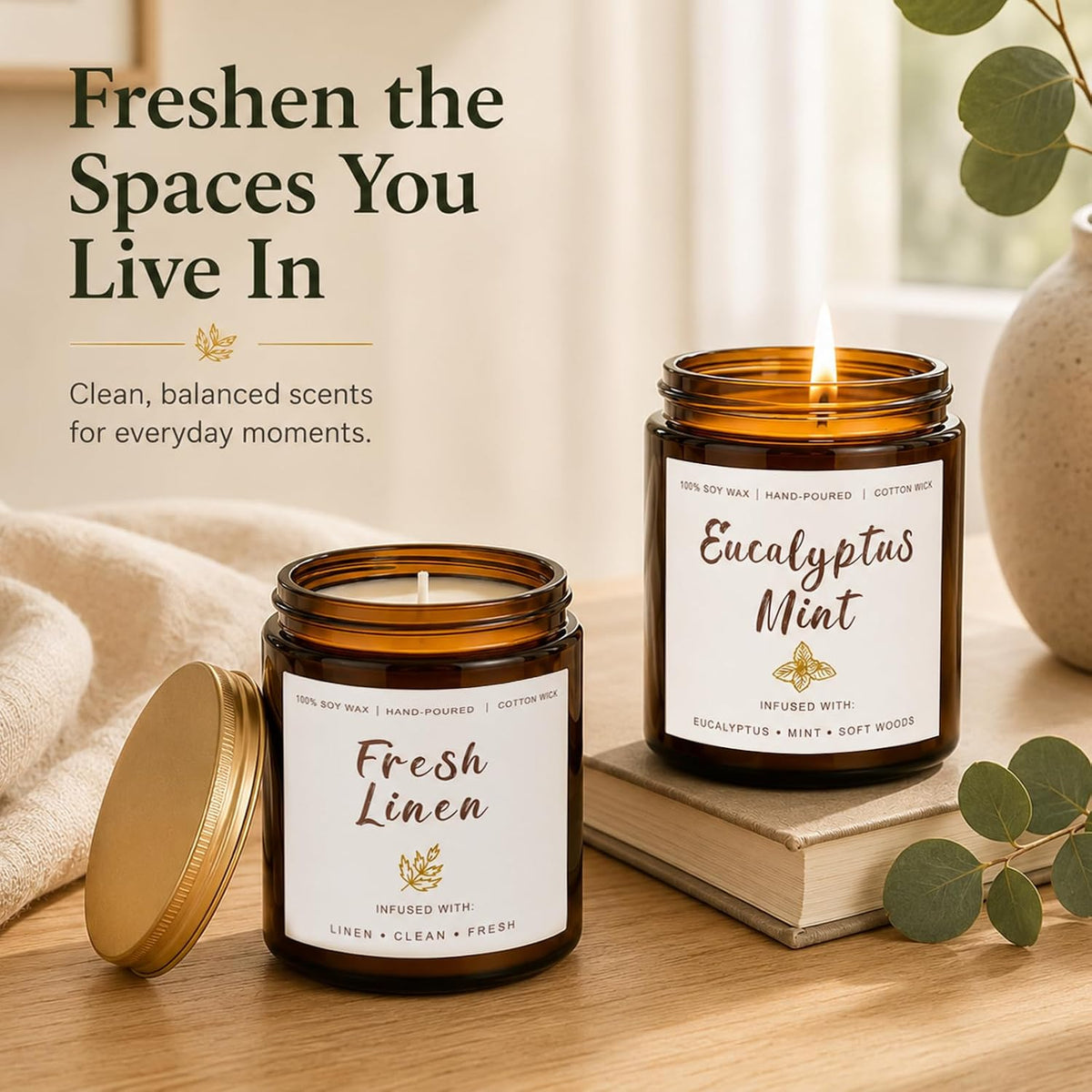 Soy Scented Candles Gift Set - 6 Pack Natural Soy Wax Long Lasting Candles