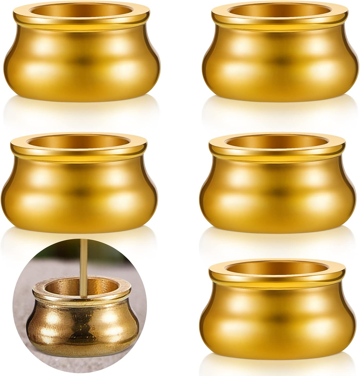 Suclain 6 Pcs Incense Burner Holder Mini Incense Cone Stick Burner Brass Holder for Sticks Gold Metal Ash Catcher for Meditation, Yoga, Home Decor, Office, Teahouse, 0.13 Inch Hole Diameter