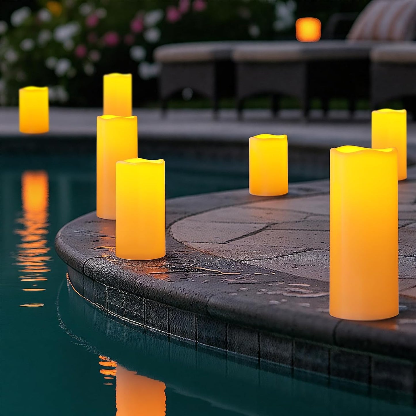 Amagic 3 Pack 4"x 6"8" 10" Outdoor Plastic Electric flameless Candles with Remote Control and Timer, Battery Operated Flickering LED Pillar Fake Candle for Home, Wedding Decor, Ivory