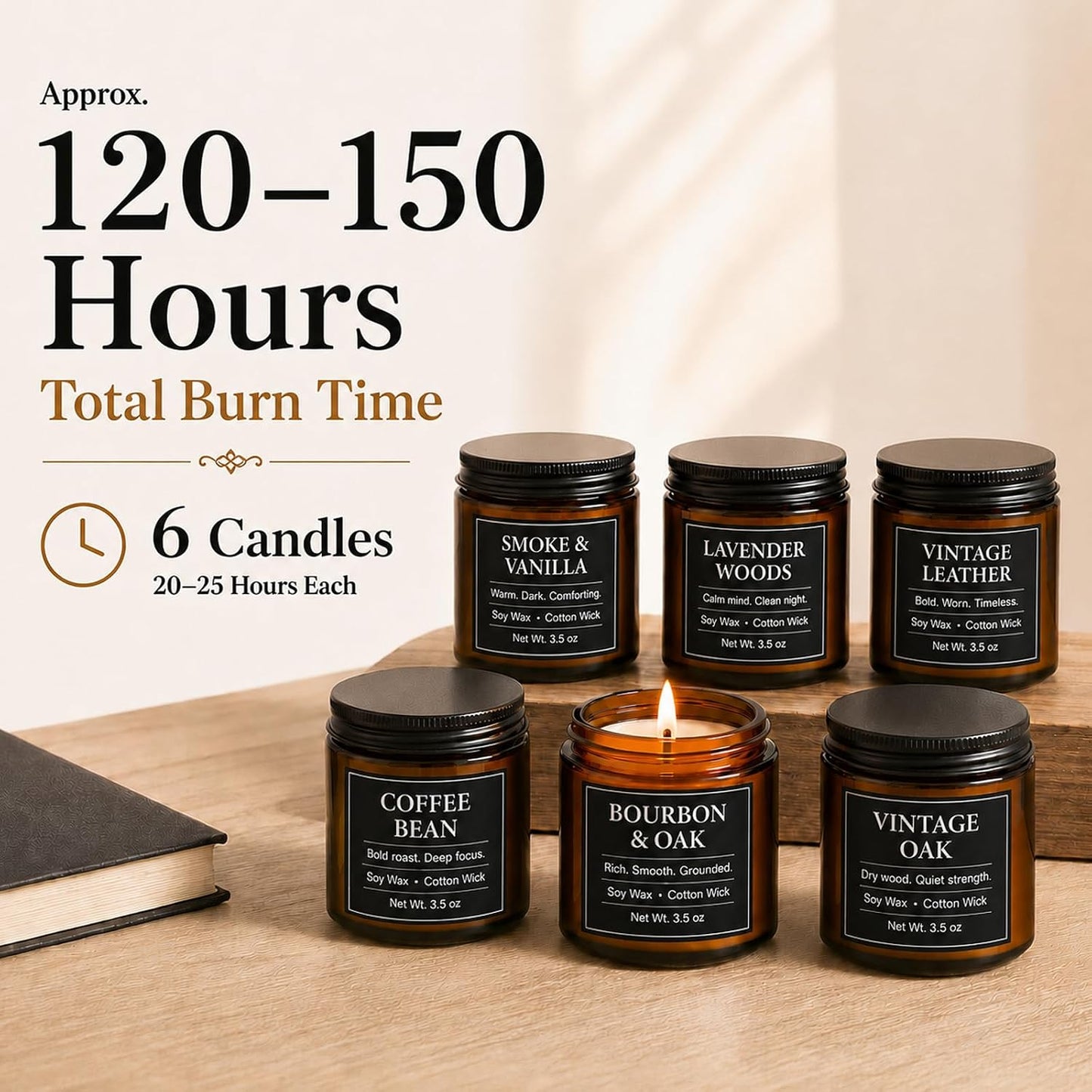 Candles for Men Gift Set, 6 x 3.5 oz / 100 g Scented Soy Candles for Home, Masculine Aromatherapy Candles Gifts Sets for Birthday Father's Day Anniversary Christmas Men